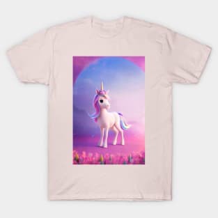 Cute White Unicorn with Pink & Blue Mane T-Shirt